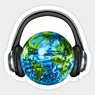 Disco Earth Ball with Headphones Sticker